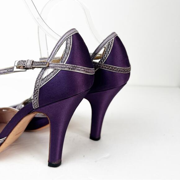 SZ 38 Prada Purple Satin Metallic Lined Heels - Picture 6 of 7